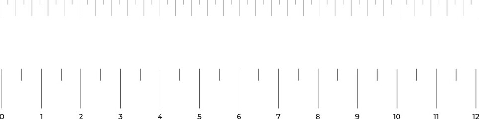 Graduated ruler vector illustration on a white background. Inch and centimeter ruler vector illustration. Various measurement scales with divisions.