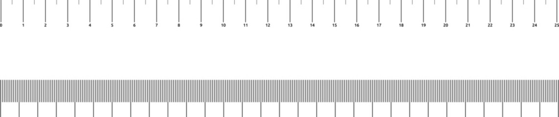 Graduated ruler vector illustration on a white background. Inch and centimeter ruler vector illustration. Various measurement scales with divisions.