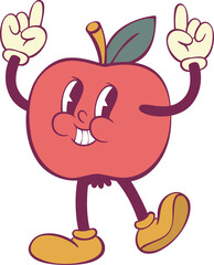 Apple retro groovy mascot cartoon character