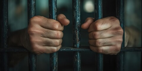 A person's hands holding the bars of their prison cell 