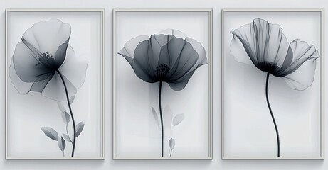 Plant art canvas set with an abstract flower in white and black.
