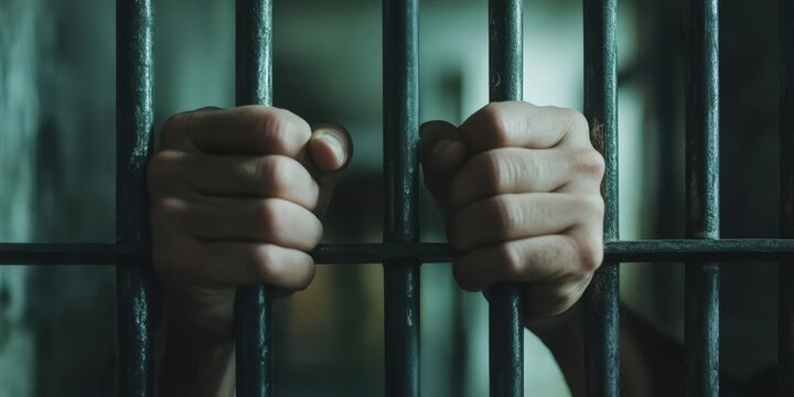 A person's hands holding the bars of their prison cell 