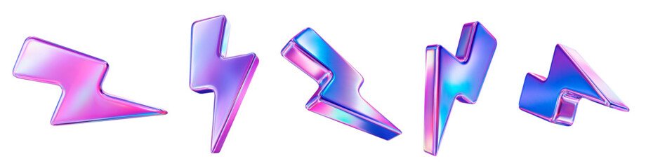 3d set neon charger symbol. Holographic sign thunder. Symbol of energy, danger. Minimalistic electrical discharge. Stock vector illustration.   © Игорь Жуков