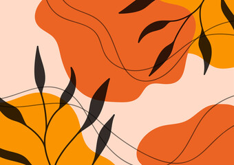 Yellow art leaf orange line tropical background