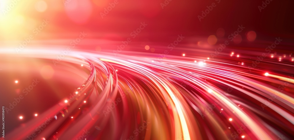 Poster a red and orange background with a line of bright lights