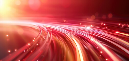 A red and orange background with a line of bright lights