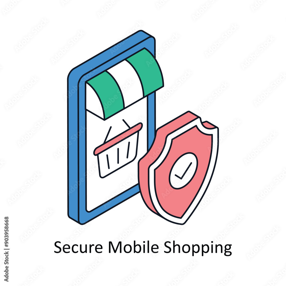 Poster secure mobile shopping isometric style icon. symbol on white background eps 10 file