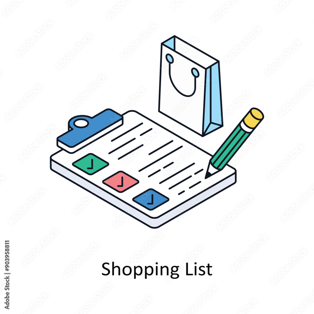 Poster shopping list isometric style icon. symbol on white background eps 10 file