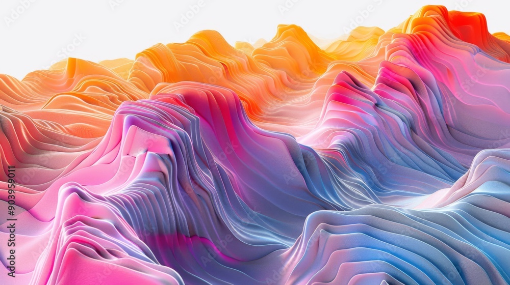 Aufkleber abstract 3d landscape with undulating surfaces and contrasting colors.