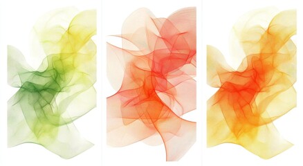 Wave art framed in three pieces, flowing fabrics, washes of color and futuristic chromatic waves