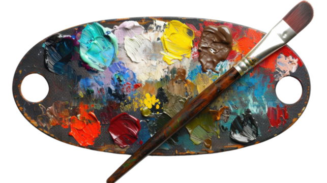 Art palette with blobs on transparent background