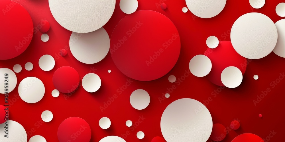 Poster a striking and captivating abstract design featuring vibrant red and white circles set against a bol