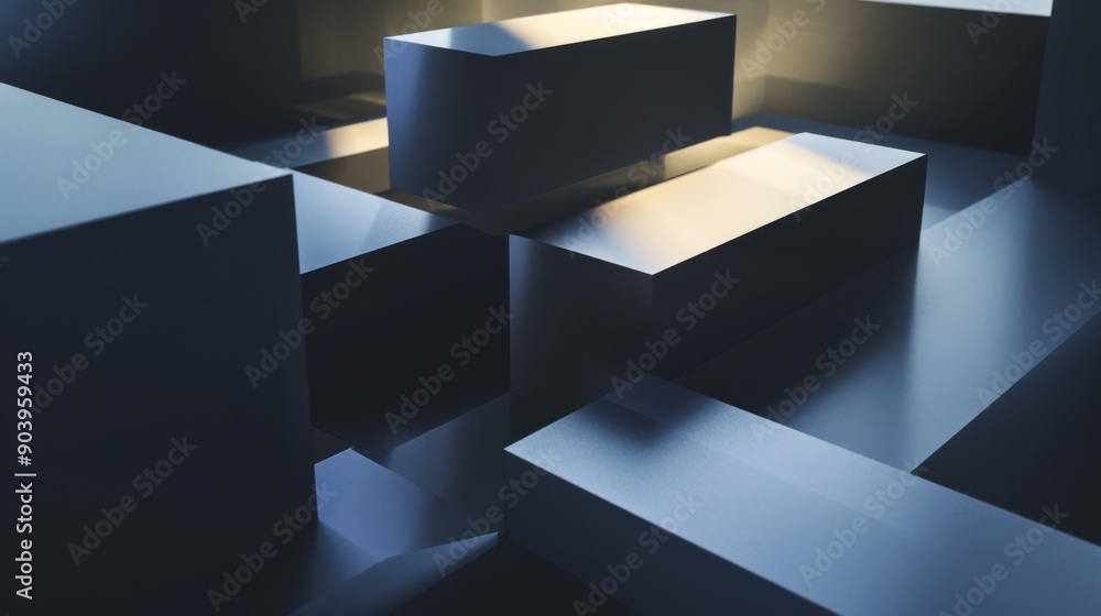 Poster abstract 3d shapes with shadows and highlights creating a sense of depth.
