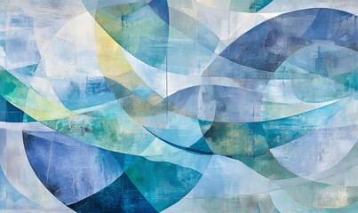 An abstract geometric form design painted in blue and yellow