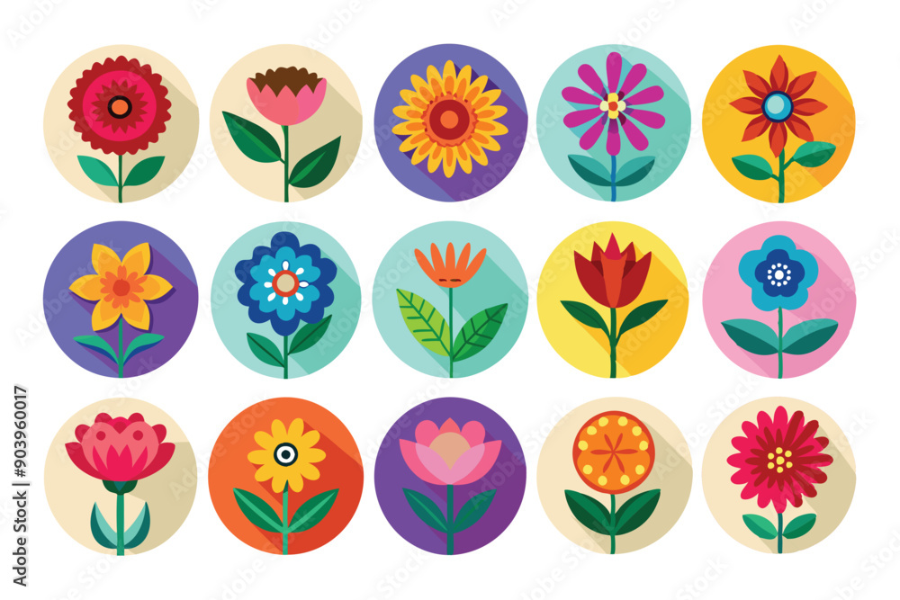 Sticker flower icon set pic beautiful flower icon set floral icon set colorful flower icon set