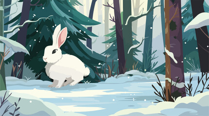 Obraz premium White Rabbit in Forest Banner: Flora and Fauna Biology