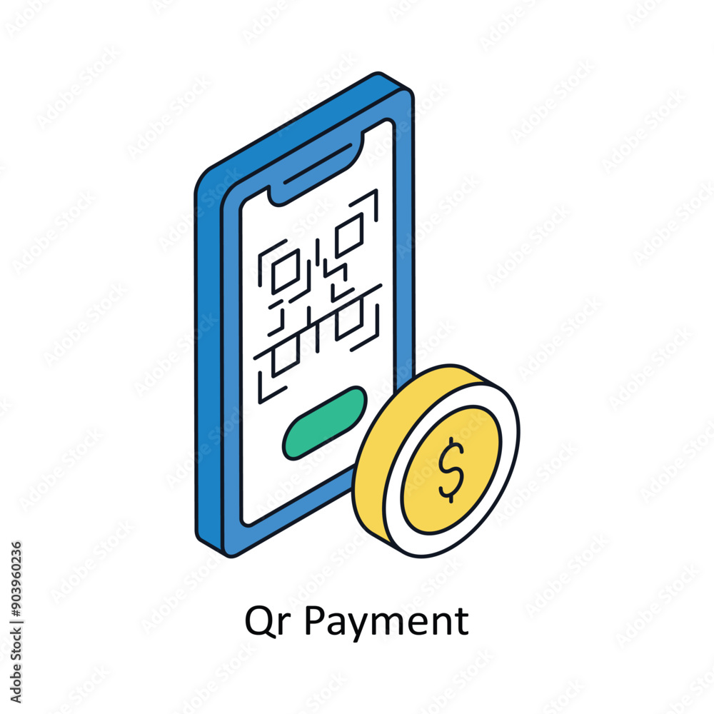 Poster qr payment isometric style icon. symbol on white background eps 10 file