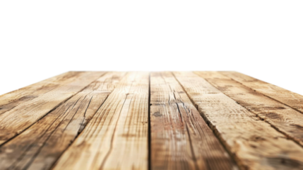 Empty wooden table on transparent background
