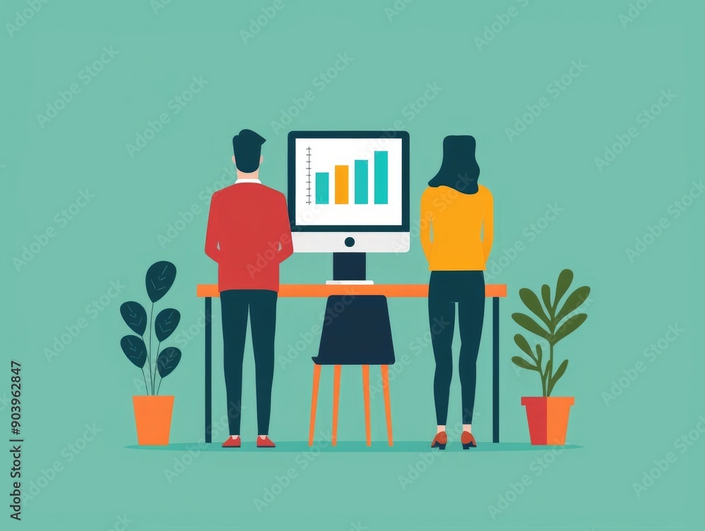 Aufkleber this depicts a digital marketing team collaborating and focusing on seo analysis and data presentati