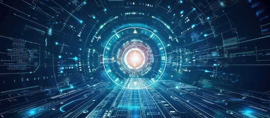 Obraz premium Abstract Futuristic Cyberspace Tunnel with Glowing Blue Lines