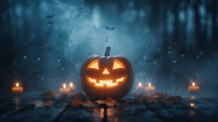 Halloween party with a haunted house theme and eerie atmosphere