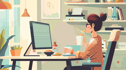 Professional Woman Enjoying Lunch Break at Office Desk