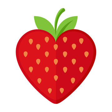 red heart-shaped strawberry with green leaves