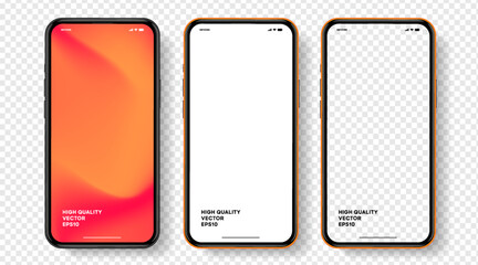 Realistic smartphone mockup. Mobile phone vector with isolated on white background. Device front view. 3D mobile phone with shadow. Realistic, high quality smart phone mockup for ui ux presentation.
