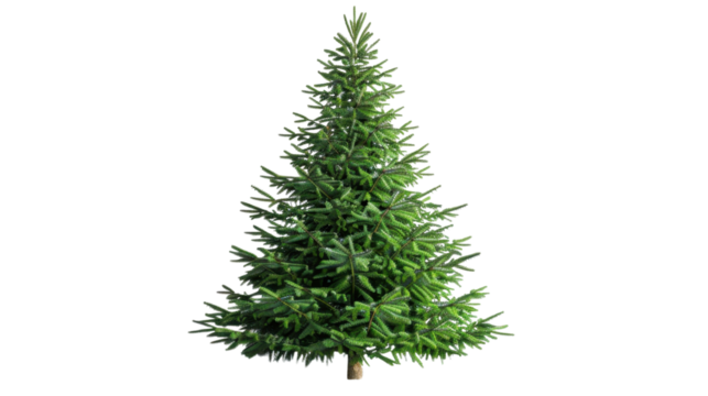 Empty undecorated natural fresh green christmas tree on transparent background