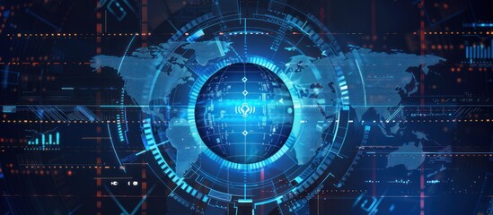 Naklejka premium Futuristic Digital Interface with a World Map and a Globe
