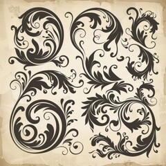 Calligraphic Vintage Design Elements: Swirls, Vignettes, Retro Decoration