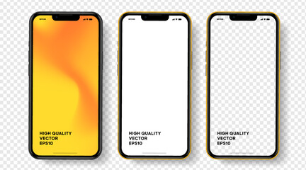Realistic smartphone mockup. Mobile phone vector with isolated on white background. Device front view. 3D mobile phone with shadow. Realistic, high quality smart phone mockup for ui ux presentation.