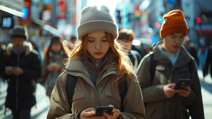 young woman using smart phone on the street