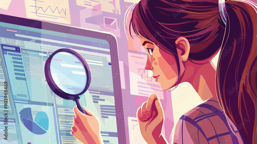 Canvas Prints woman searching website with magnifier - professional website searching concept