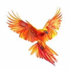 Obraz premium Medium shot of Baby fiery phoenix, isolated on a white background, bright and vivid tonality 