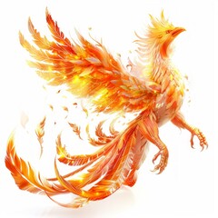 Medium shot of Baby fiery phoenix, isolated on a white background, bright and vivid tonality 