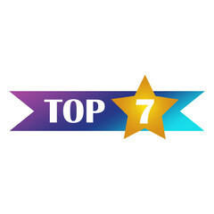 Obraz premium Top seven banner. Golden star 7 badge. Gradient ribbon vector. Ranking award symbol.