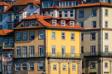 Fototapeta premium View of Portuguese traditional colorful houses in Porto city, Portugal