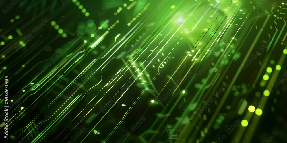 Poster green digital circuit background with dynamic lights representing modern technology and connectivity