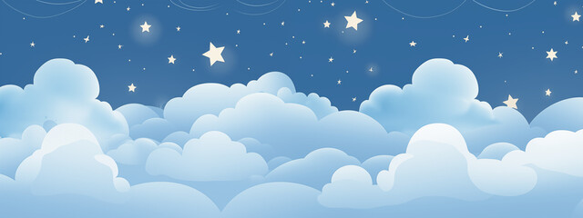 Serene Starry Sky With Fluffy Clouds And Stars At Night