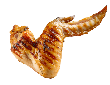 Delicious grilled chicken wing with rich brown glaze, perfect for barbecues and food photography.