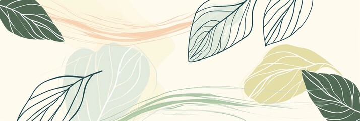 Fototapeta premium Minimalistic leaves outline illustration light banner