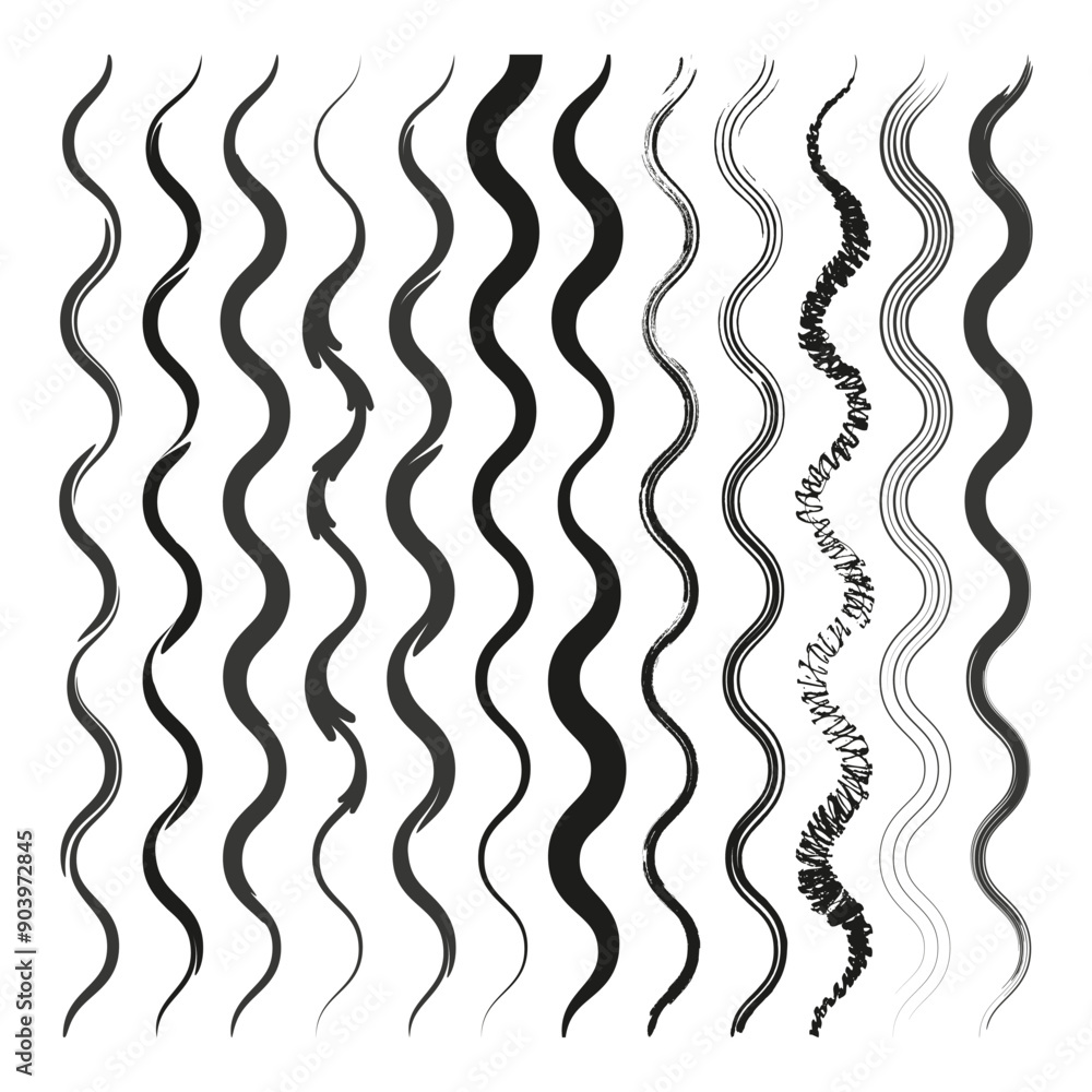 Poster wavy line patterns. black and white variations. vector illustration. decorative design elements.