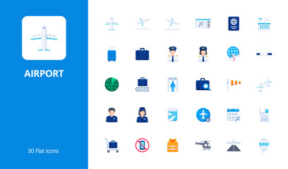 Airport icon set with flat style