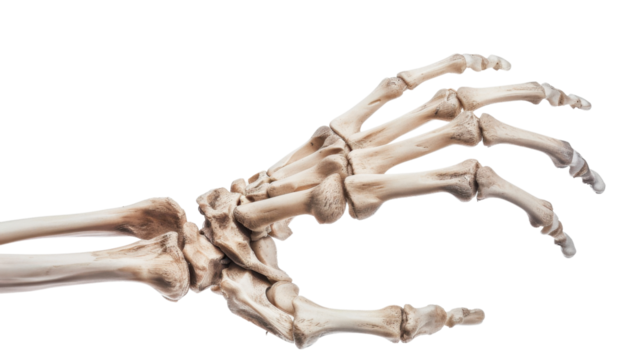 Human hand skeleton on transparent background