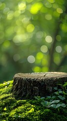Wood product display podium with a nature theme for presentation design