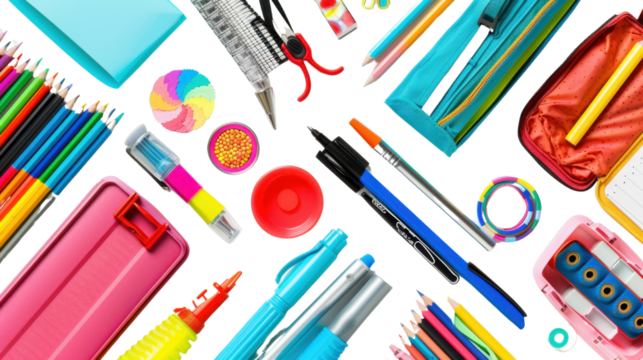 School supplies on transparent background