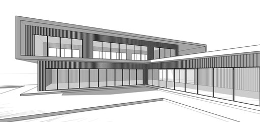 Naklejka premium Modern building architectural drawing 3d rendering