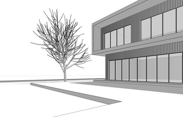 Modern building architectural drawing 3d rendering