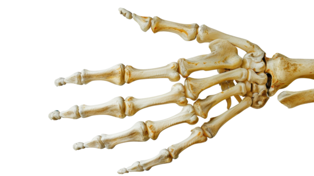 Human hand skeleton on transparent background